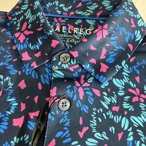 Maelreg Youth Size 6 Navy Floral Performance Polo Shirt UPF 30+ NWT